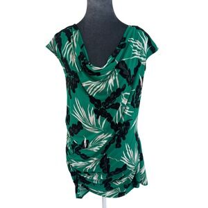 Vince Camuto Y2K Green Tropical Botanical Cowl Neck Ruched Sleeveless Top XL
